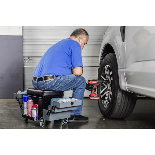 Powerbuilt Rolling Seat with Expandable Tool Trays, Roller Toolbox Garage Stool - Grey 941918ECE - style: Expandable Tool Trays