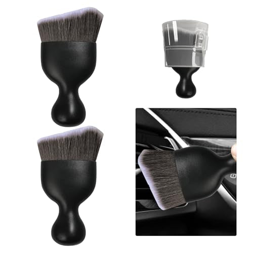 Ziciner 2 PCS Car Detailing Brush, Curved Soft Bristles Auto Removal Dust Collectors, Universal Vehicle Dashboard, Air Conditioner Vents etc Interior Cleaning Tool Accessories (Brown/White) - color: Brown/White, size: 2 PCS