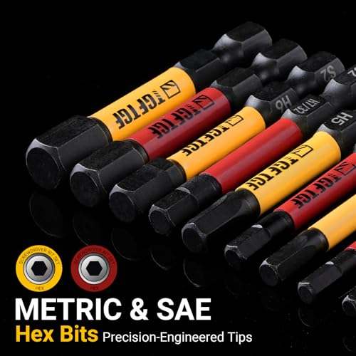 TGFTGF Impact Hex Head Allen Wrench Drill Bit Set, 24PCS, 2-inch (Metric & SAE), Premium S2 Steel 1/4" Hex-Shank Hex Bit Set, CNC Machined Magnetic Screwdriver Bit Set, Storage Box, Automotive Home - color: Yellow/Red, size: 2" 24PCS (Metric&SAE)