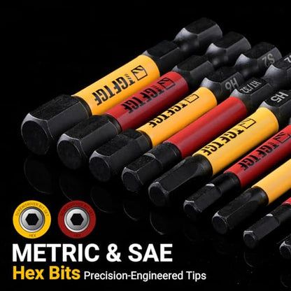 TGFTGF Impact Hex Head Allen Wrench Drill Bit Set, 24PCS, 2-inch (Metric & SAE), Premium S2 Steel 1/4" Hex-Shank Hex Bit Set, CNC Machined Magnetic Screwdriver Bit Set, Storage Box, Automotive Home - color: Yellow/Red, size: 2" 24PCS (Metric&SAE)