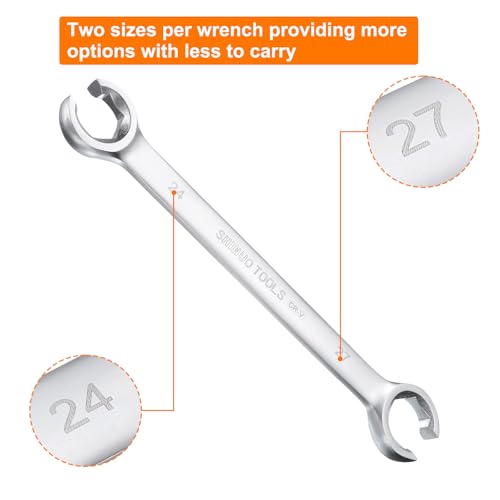 HARFINGTON 2pcs Flare Nut Wrench 24mm x 27mm High Carbon Steel Nickel Plating Wrench for DIY Hand-making Automotive Repairs and Household Maintenance - size: 24mm x 27mm