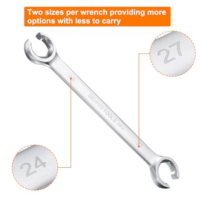 HARFINGTON 2pcs Flare Nut Wrench 24mm x 27mm High Carbon Steel Nickel Plating Wrench for DIY Hand-making Automotive Repairs and Household Maintenance - size: 24mm x 27mm