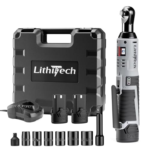 3/8" Cordless Electric Ratchet Wrench Set, 40Ft-lbs, 12V Power Ratchet Tool Kit With 2 Packs 2000mAh Lithium-Ion Battery And Charger,6 Sockets, 1/4" Adapter and 3" Extension Bar