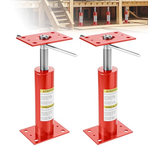 2 Pack Basement Floor Jack, Heavy Duty Adjustable Jack Post Basement Floor House Screw Jacks for Porch Roof Deck Staircase, 12"-16" Height Range 19475 lbs Max Load Capacity Red (2 PCS) - color: 2 Pack