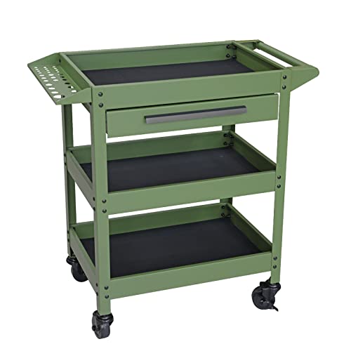 GSTANDARD APTB311G Torin 3 Layers Utility Cart: Rolling Tool Cart with Lockable Wheels and Multifunction Service Cart for Home, Garage, Kitchen, Office or Cafe, Green - color: Green, style: 3 Shelves with Drawer
