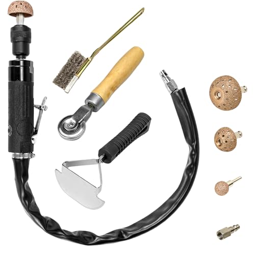 2500rpm Low-Speed Air Tire Repair Kit, Pneumatic Tire Buffer, Tire Patch Roller, Inner Liner Scraper, Tungsten Steel Buffing Wheels (42mm & 55mm) with Quick-Change Chuck, Variable Speed Throttle