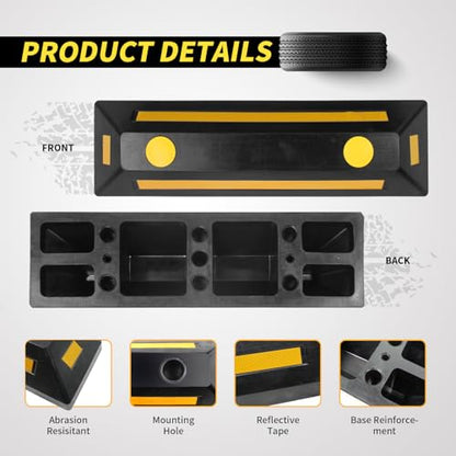 MaxxHaul 50135 2-Pack Commercial Grade Rubber Curb Parking Blocks with Yellow Reflective Strips Wheel Stops for Cars, Vans, RV's Trailers, Trucks & More - style: Rubber Parking Block