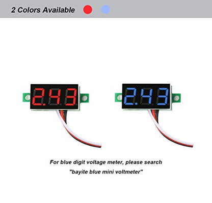 Pack of 5 DC 0-30V Digital Volt Meter, 3-Wire Voltage Gauge, Red LED | Measures Below 3V | Calibratable | Reverse Polarity Protection