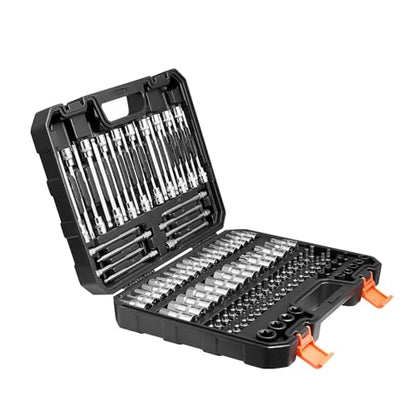 VEVOR Bit Socket Set, 107-Piece SAE and Metric, Hex/Torx/External Torx/Tamper-Proof/Extra Long, S2 Alloy Steel and Cr-V Steel, 1/4 in, 3/8 in, and 1/2 in Drives, with Enhanced Storage Case, Hand Use - style: 107 PCS Hex & Torx & E-Torx