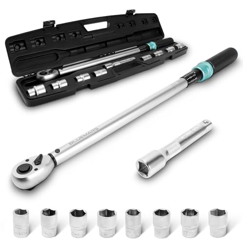 BLUEMARS Heavy-Duty 60-330NM 8PCS 1/2" Sq Drive Click Torque Wrench Set Dual-Direction Adjustable Car Wheel Torque Wrench (17mm,19mm,21mm,24mm)
