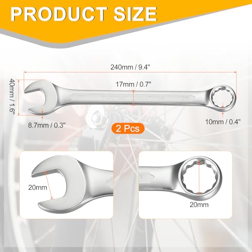 HARFINGTON 2Pcs Metric Combination Wrench 20mm Open End & 15-Degree Offset 12-Point Box End Chrome Vanadium Steel Industrial Grade Double Ended Wrenches Spanners Tools - size: 20mm