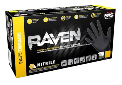 SAS Raven 66519 Safety Powder-Free Nitrile Disposable Glove, X-Large, 7 mil Thick, Pack of 100