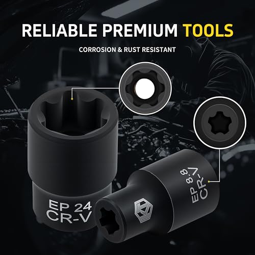 15pc External Torx Plus Socket Set Compatible with Tesla, 6 Point EP Sockets EP4, EP5, EP6, EP7, EP8, EP10, EP11, EP12, EP14, EP16, EP18, EP20, EP22, EP24 with 1/2'' 3/8'' 1/4'', Black - color: Black