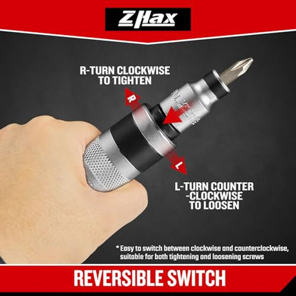 ZHAX 1/2" Hand Impact Driver Set, 15-Piece Reversible Impact Screwdriver with CR-V Steel Bits, for Stripped Screws & Rusted Bolts, Includes Slotted, Phillips & Hex Bits, Storage Case