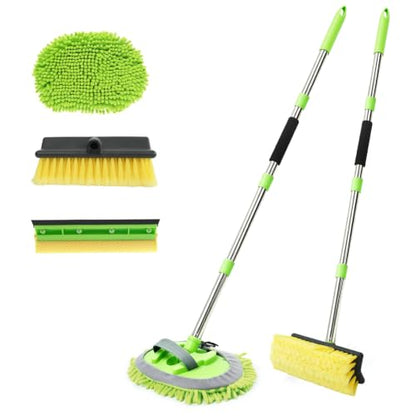 2 Pack 62" Car Wash Brush with Long Handle, Chenille Microfiber Car Wash Mop Mitt, Scratch-Free Soft Bristles Brush , Windshield Window Squeegee, Car Cleaning Kit Supplies for Car,Truck,SUV,RV,Boat - size: 5 Pack