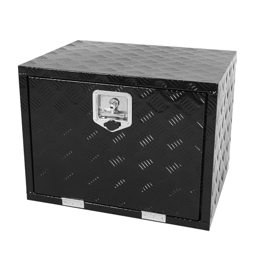 Heavy Duty Aluminum Stripes Plated Underbody Tool Box with Lock and Keys, 24×18×18 Inch Waterproof Square Storage Organizer for Truck,Trailer,Pickup,RV（Black） - color: black, size: 24×18×18 inch