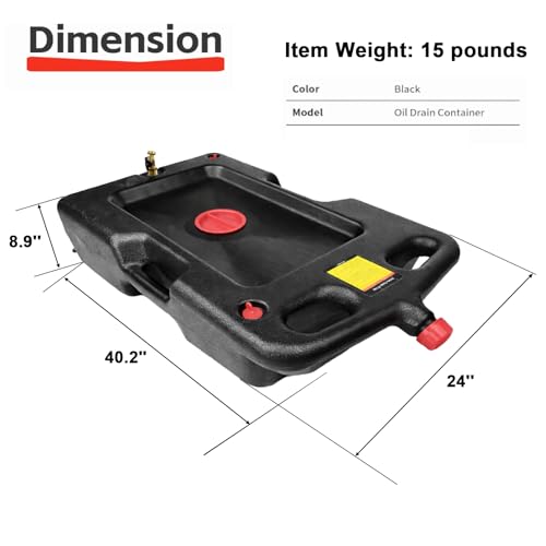 PONO 15 Gallon Low Profile Oil Drain Pan, 58‑Quart Automotive Drain Container with Seal Cap & Carry Handles Heavy Duty Oil Change Pan Fit for Cars, SUVs, Trucks, Motorcycles, ATVs