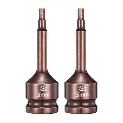 HARFINGTON 2pcs Impact Hex Bit Socket 1/2" Drive 5H (5mm) Hex Bits 3" Length S2 Steel Metric Impact Wrench Socket Adapter Tool for Automotive Repair Industrial Construction and Home DIY - size: H5 x 1/2" x 3"