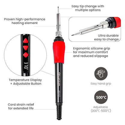 Soldering Iron Kit, 60W Digital LED Display Solder Pen, 5-in-1 Fast Heating with Solder Wire, Flux Rosin Paste, Mini Stand, Sponge for Electronics Repair Hobby DIY 120V US Plug from Plusivo - color: Digital Soldering Iron Kit 7