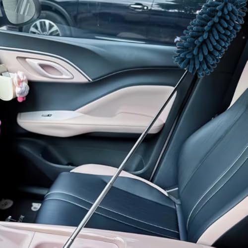 Set of 2 Microfiber Car Dusting Brushes Flexible Adjustable Mini Cleaning Tools Made of Polyester Fiber for Dashboard Vents Blue