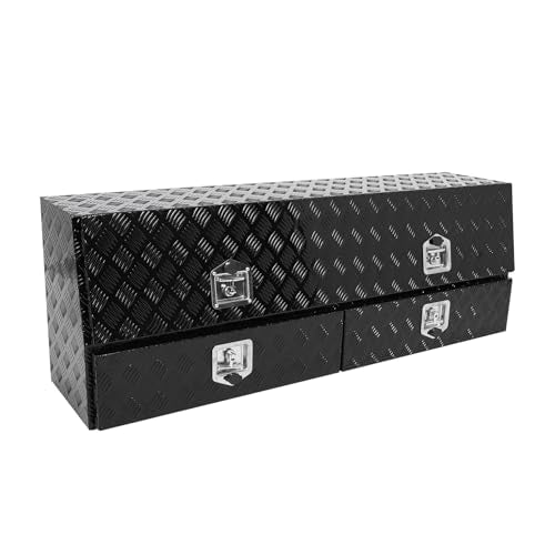 Aluminum Stripes Plated Truck Tool Box Pick Up Truck Bed Tool Box Truck Storage Box, Waterproof Toolbox Storage Organizer with Two Lower Drawers,T-Handle Lock and Keys, 60" x 21" x 13.5"-Black - color: Black, size: 60 x 21 x 13.5 inch-with Two Lower Drawe