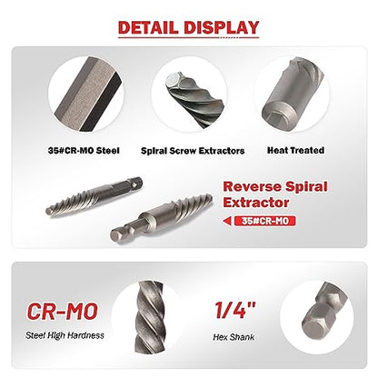 15PCS Stripped Screw Extractor Set, 6542/4341 HSS Steel Left Hand Drill Bit Set Easy Out Screw Extractor Set | 1/4'' Adaptor | Broken Screw Extractor Kit Removing Stripped Screws Bolts - size: Upgarded Kit-15PCS