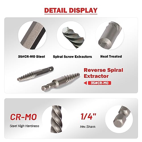 14PCS Spiral Screw Extractor Set with Tungsten Carbide Tip Scriber Pen | 6542/4341 HSS Steel Cobalt Left Hand Drill Bits Set - 1/4'' Adapter - Removing Stripped Screws Bolts - size: 14Pcs