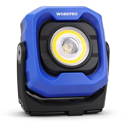 WORKPRO Rechargeable Work Light, 1200LM Magnetic Light with 4000mAh Battery, Portable LED with 4 Modes, IPX4 Water-Resistant, Led Work Light for Car, Camping, Emergency, Christmas Gifts