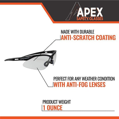 Malta Dynamics APEX Safety Glasses – Anti Scratch and Anti Fog Protection, Construction Safety Glasses for Men and Women, ISEA & ANSI Z87 Compliant (Clear, 36 Pairs) - color: Clear - 36 Pair
