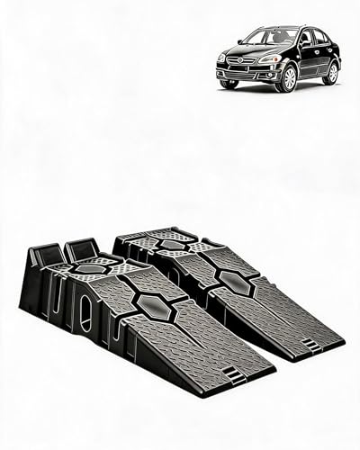 Low Profile Car Service Ramps 2 Pack, Reinforced Plastic Vehicle Lifting Ramps, 12000 LB Heavy Duty Garage Ramps with 6.7 Inch Lift Height, Portable Auto Repair Ramp for Home Garage, Car Oil Change, S | 10000 LB Heavy Duty Garage Ramps with 6.7 Inch Lift