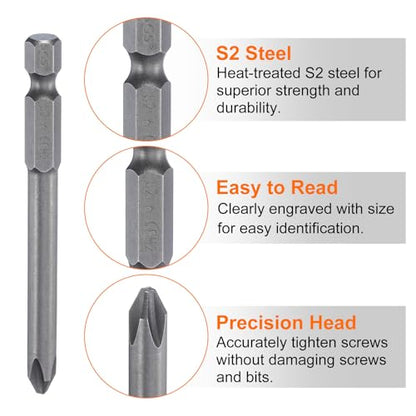 HARFINGTON 5pcs #2 Phillips Screwdriver Bit PH2 1/4" Hex Shank 3" (75mm) Long Magnetic S2 Steel Industrial Grade Screw Driver Bit Cross Head Electric Drill Bits 0.236" (6mm) Rod - size: PH2 x 75mm x 6mm