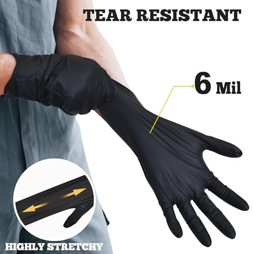 TitanFlex Disposable Nitrile Exam Gloves - 6-mil, Black, Heavy Duty, Latex Free, Food Safe for Cooking - size: Large