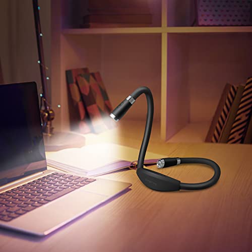 Neck Book Light LED Reading Lamp USB Rechargeable, Hands Free, 4 LED Bulbs, 4 Adjustable Brightness, for Reading in Bed or Reading in Car Lamp (Pink) (Black) - color: Black