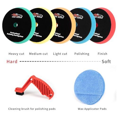 CARROAD 7pc 6.5 Inch Buffing Pads Kit - Heavy Cut to Finishing Foam & Wool Pads for DA/RO Polisher - Removes Scratches, Oxidation & Swirl Marks - 50+ Reusable Cycles - size: 7pc 6.5inch
