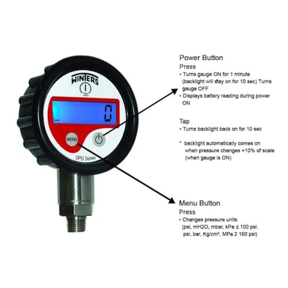 Digital Pressure Gauge (Range: 0-5,000 psi) Hydraulic Pressure Gauge | Rubber Boot, tire Pressure Gauge, Stainless Steel Socket, 2.5" Dial | Model: DPG223 DPG Series