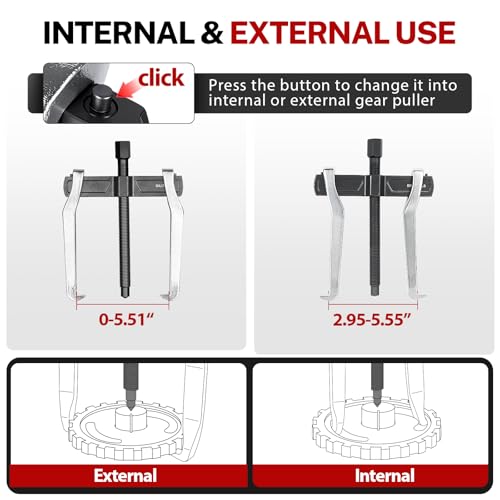 BILITOOLS 6" 2 Jaw Gear Puller, Small Bearing & Pulley Removal Tool | Internal External Reversible for Flywheel, Gears & Pulleys - size: 6”