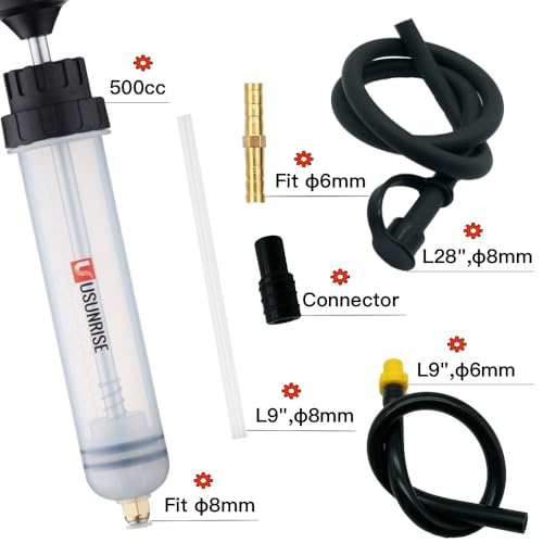 Automotive Fluid Extractor Pump,Oil Change Syringe with Long Hose,Syringe Style Pump for Power Steering Transmission Gear Oil & Brake Fluid Changes, Hand Vacuum Pump 500CC/500ML-3 ProType
