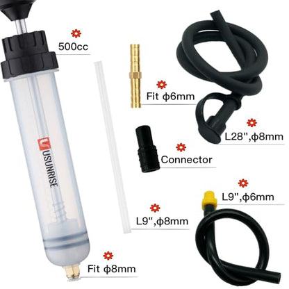 Automotive Fluid Extractor Pump,Oil Change Syringe with Long Hose,Syringe Style Pump for Power Steering Transmission Gear Oil & Brake Fluid Changes, Hand Vacuum Pump 500CC/500ML-3 ProType
