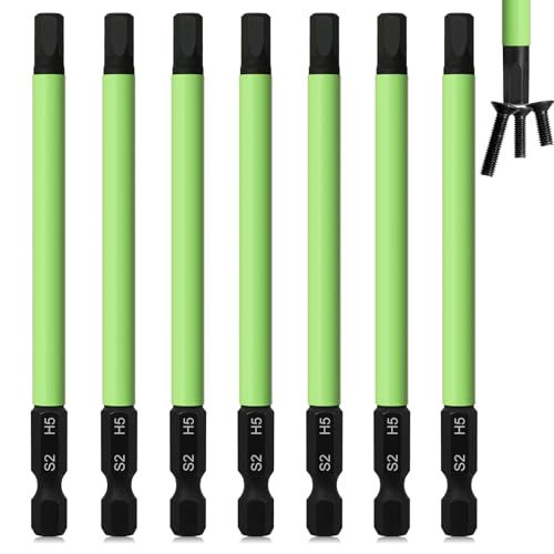 7Pcs 1/4" Hex Head Allen Wrench Drill Bits, Metric 5mm 3.94" Long Hex Key Drill Bit Set, Magnetic Tips Screwdriver Socket Bit Set for Ikea Type Furniture (S2 Steel) - color: Set 8: 7pcs 5mm, 100mm Green