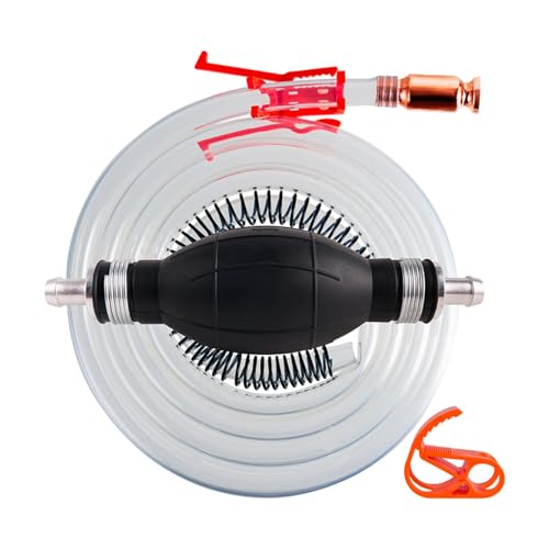 Hand Siphon Pump Kit for Gas Oil Diesel Water Transfer, 9ft Hose with Copper Head & Hand Pump for Cars Boats Emergencies