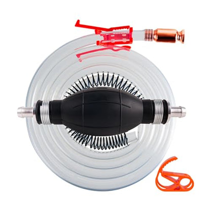 Hand Siphon Pump Kit for Gas Oil Diesel Water Transfer, 9ft Hose with Copper Head & Hand Pump for Cars Boats Emergencies