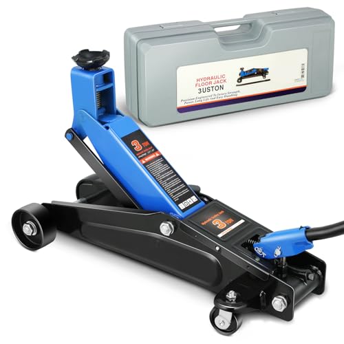 Magshion 3 Ton Low Profile Hydraulic Floor Jack for SUV and Truck, Heavy-Duty Steel Trolley Jack with Rubber Saddle Pad, Safety Valve, and Swivel Casters for Garage Maintenance, Blue - color: Blue, size: 3 Ton