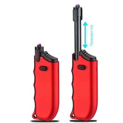 Candle Lighter Electric Arc Rechargeable Lighter with Safety Lock USB Plasma Lighter Perfect Telescopic Rod Neck Fire Starter Lighter for Outdoor Camping Hiking Cooking BBQs - color: Red