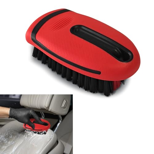 Carpet and Upholstery Cleaning Brush, Household Hard Bristle Brush, Car Plastic Gap Cleaning Brush, Universal Auto Detailing Brush for Car Interior Seat, Clothes and Sofa Cleaning - color: Red