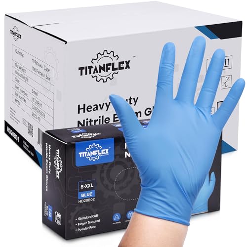 TitanFlex Nitrile Exam Gloves, Blue, 6-mil, Heavy Duty Nitrile Gloves, Mechanic Disposable Gloves, Latex Free, Powder Free - color: Blue(small 1000)
