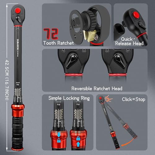 1/2-Inch Drive Torque Wrench 10-170ft.lb/13.6-230.5Nm | ±3% Precision Dual Direction Torque Wrenches with 72-Tooth Dual Range Scales - size: 1/2" DR.『10-170 FT.LB』
