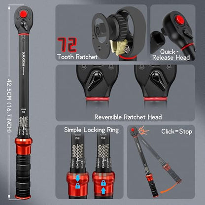 1/2-Inch Drive Torque Wrench 10-170ft.lb/13.6-230.5Nm | ±3% Precision Dual Direction Torque Wrenches with 72-Tooth Dual Range Scales - size: 1/2" DR.『10-170 FT.LB』