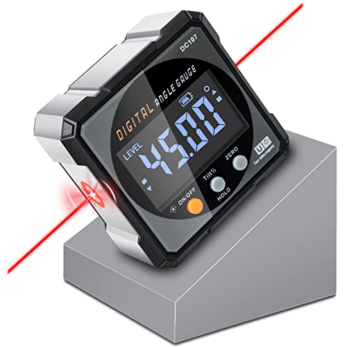 Digital Angle Finder with Electronic Laser - 4-side Strong Magnetic Angle Gauge, Cube Inclinometer with Backlight, Table Saw Miter Protractor, Woodworking Measuring Tool, Level Box for Hanging - color: Grey