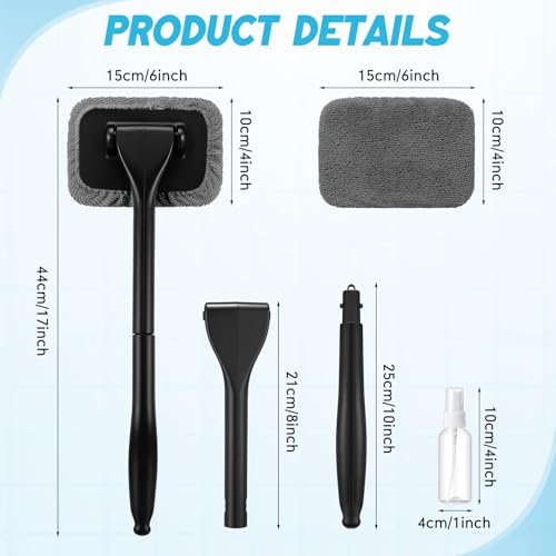 FoldTier 8 Pcs Car Windshield Cleaner Tool Kit with Removable Handle, Microfiber Towel Pads, Brush, Empty Spray Bottle for Auto Glass Wiper Suvs Rvs & Home Windows(Grey) - color: Grey