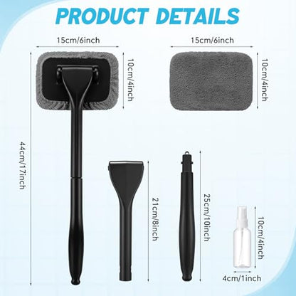 FoldTier 8 Pcs Car Windshield Cleaner Tool Kit with Removable Handle, Microfiber Towel Pads, Brush, Empty Spray Bottle for Auto Glass Wiper Suvs Rvs & Home Windows(Grey) - color: Grey